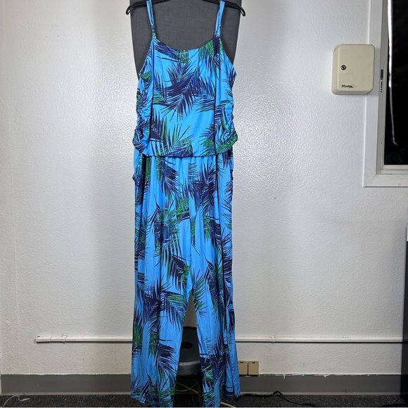 Belle by Kim Gravel | Blue and Green Leaf Print Jumpsuit - Picture 1 of 7